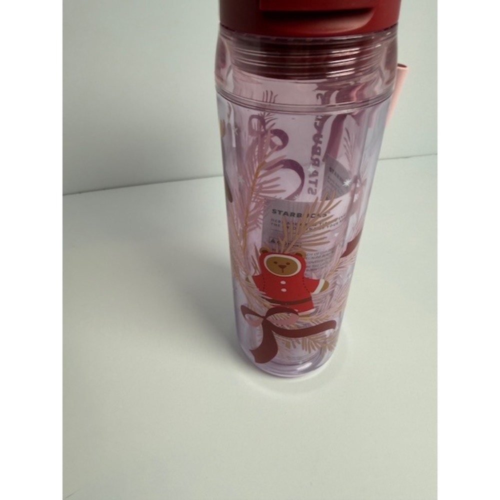 Starbucks 2025 Holiday Bearista Reindeer Tumbler 16oz Pink Purple Bow Charm NEW - Picture 2 of 5